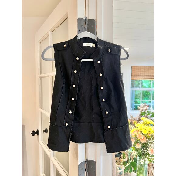 Hip to Hop Edgy Black Denim Sleeveless Vest, Small - Picture 3 of 5